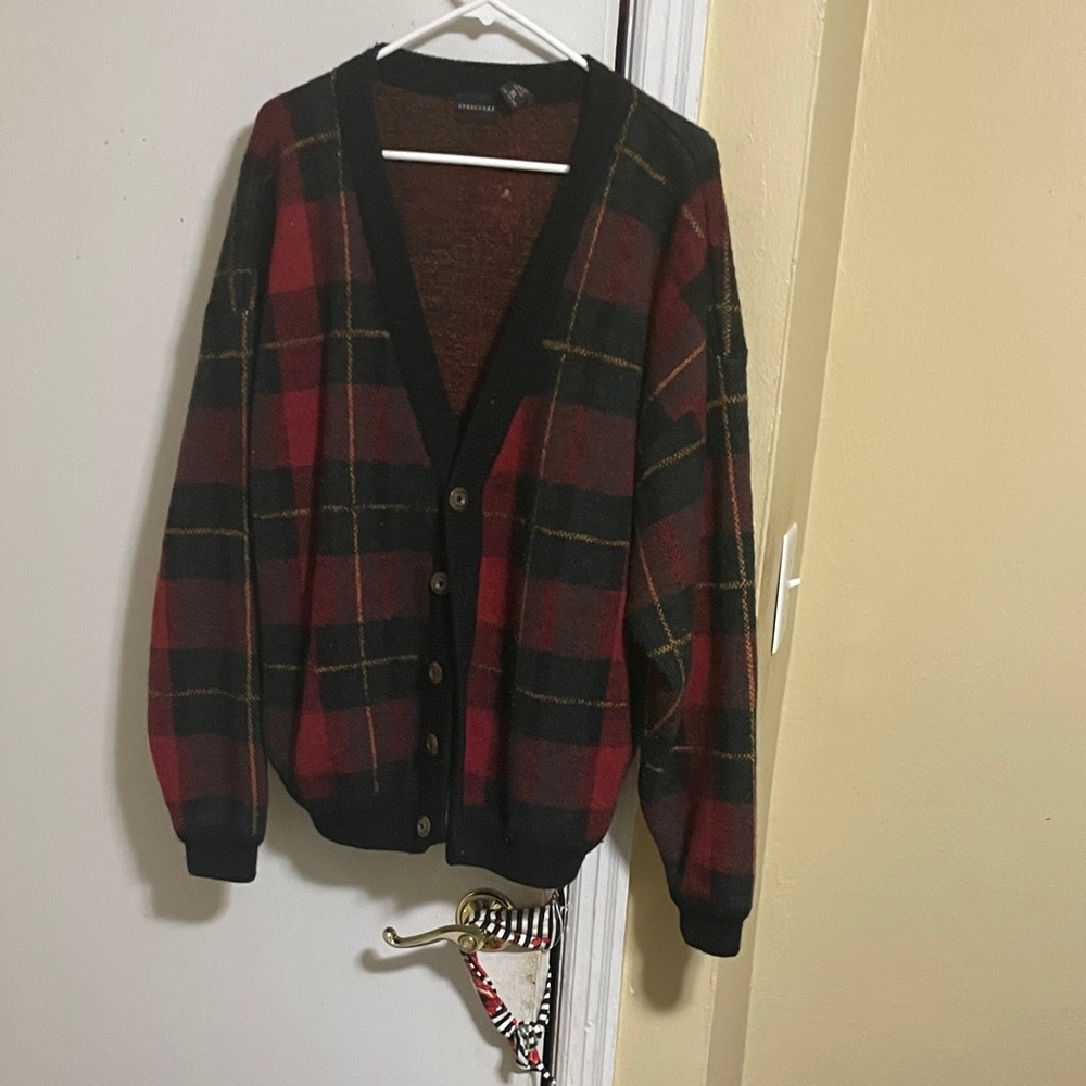 Pendleton Red and Black Plaid Cardigan